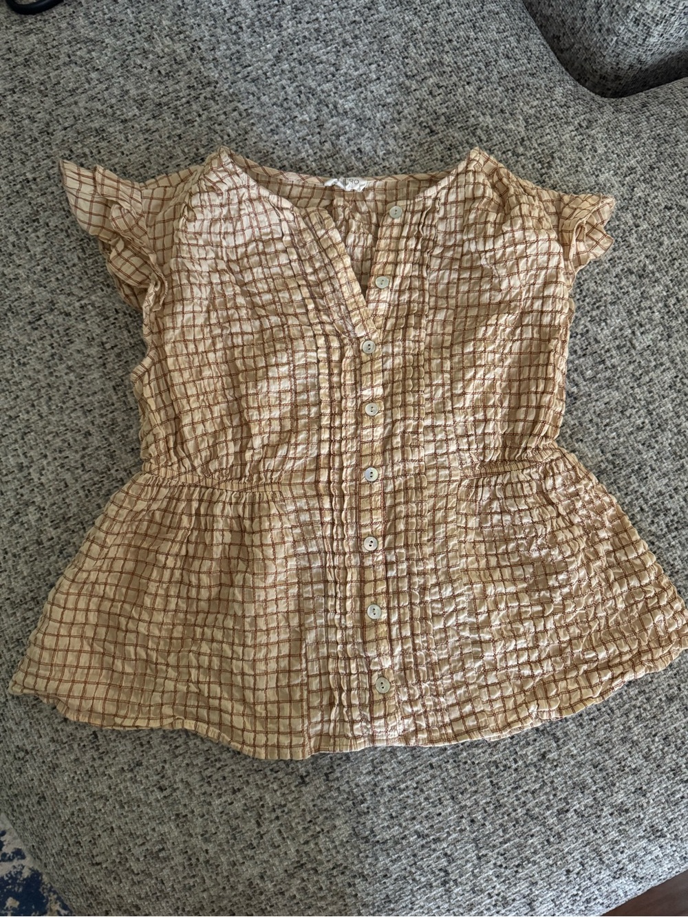 Pilcro Tan Plaid Button Up Blouse